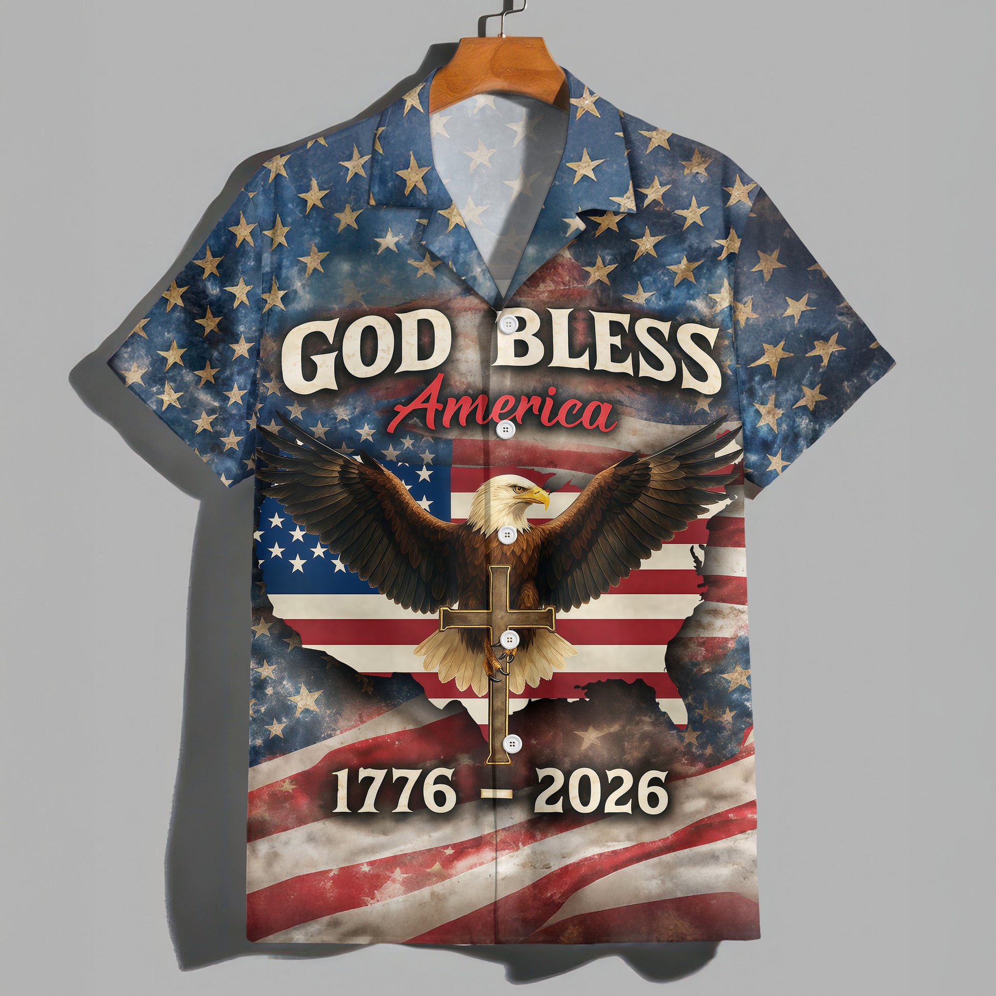 Eagle God Bless America 1776 2026 Hawaiian Shirt July 4 Clothing Fourth Of July Presents