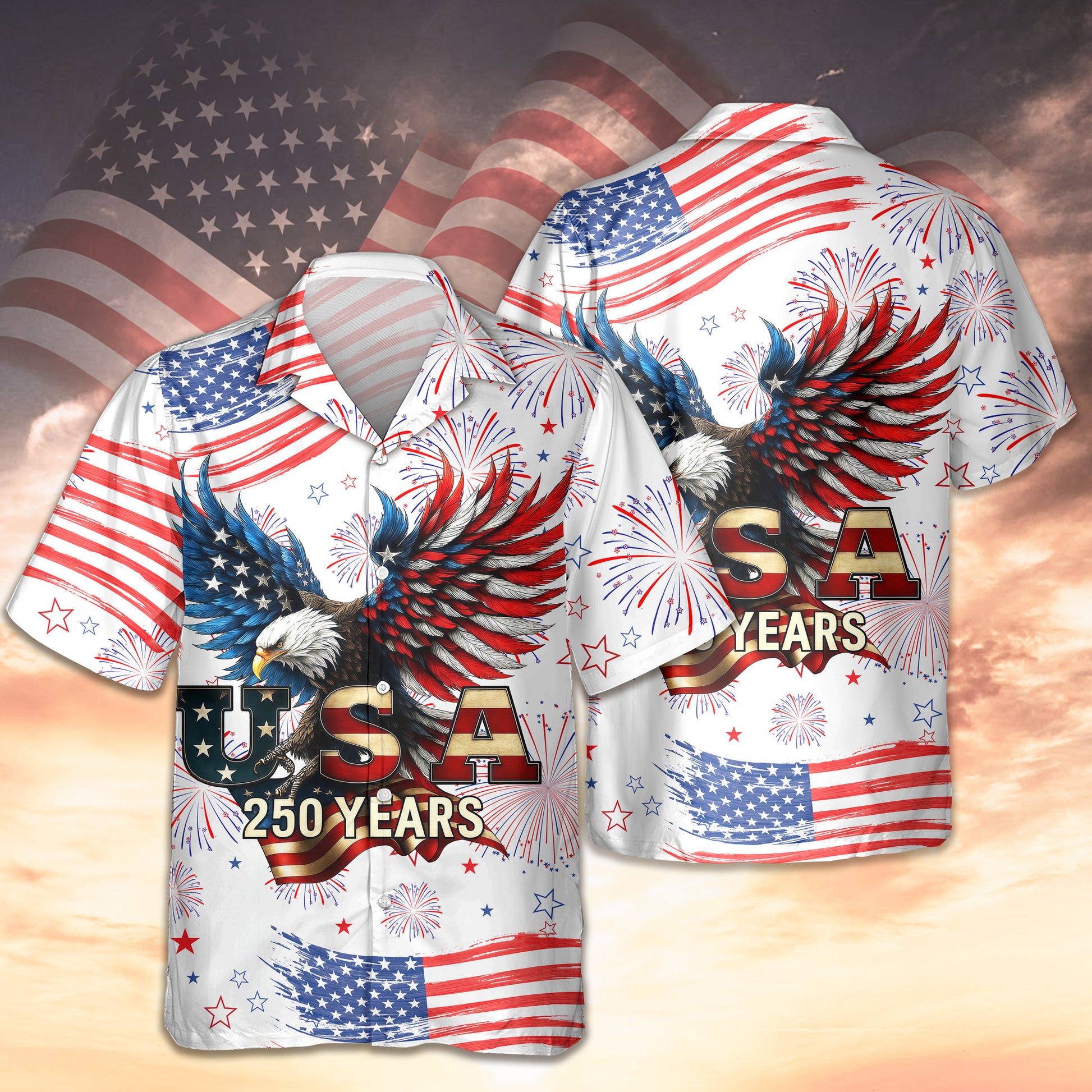 Eagle USA 250 Years Hawaiian Shirt American Flag Clothing Patriotic Gifts For 4Th Of July