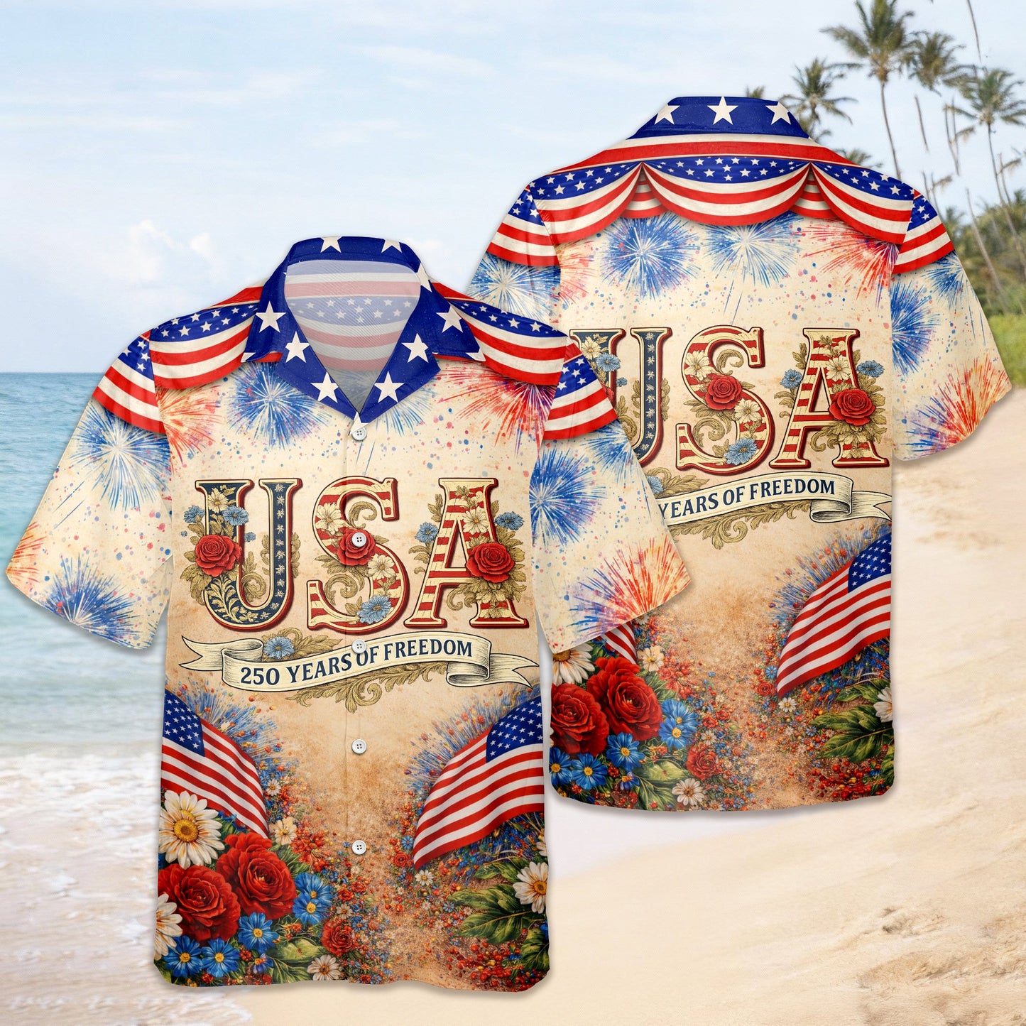 USA 250 Years Of Freedom Hawaiian Shirt July 4 Clothing Patriotic Gifts For Independence Day
