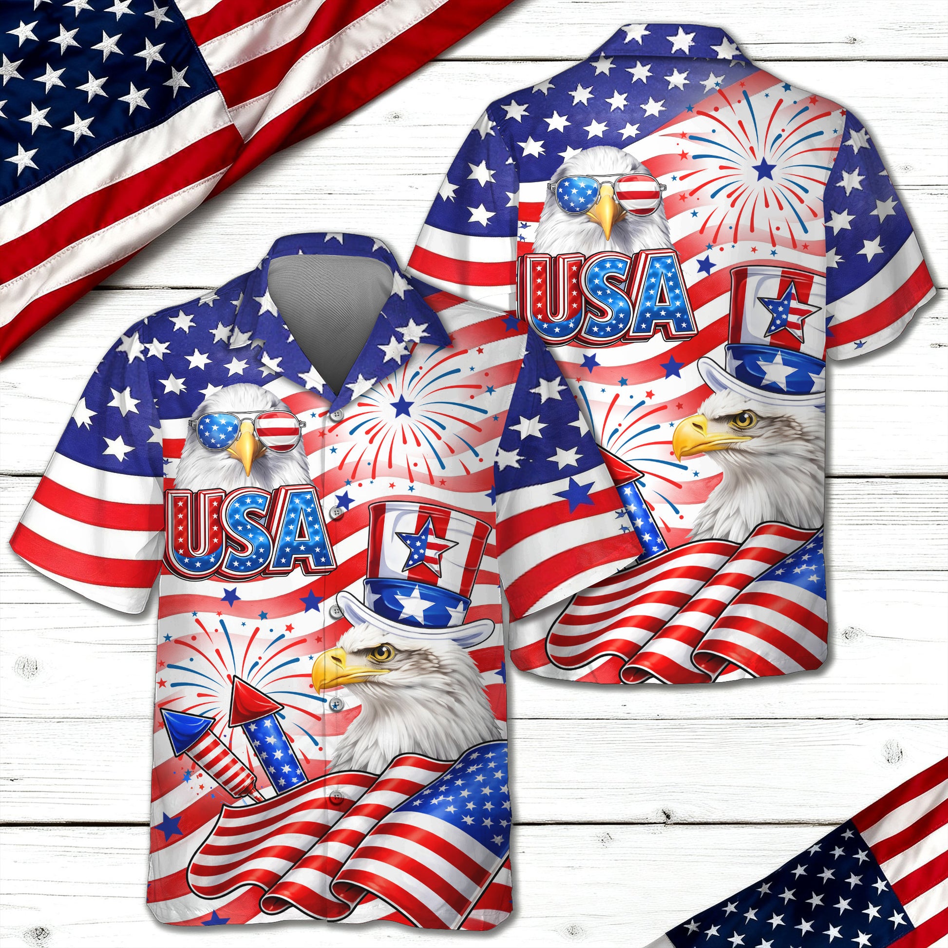 America Flag Eagle Patriotic Hawaii Shirt 4Th July Attire Gifts For Independence Day