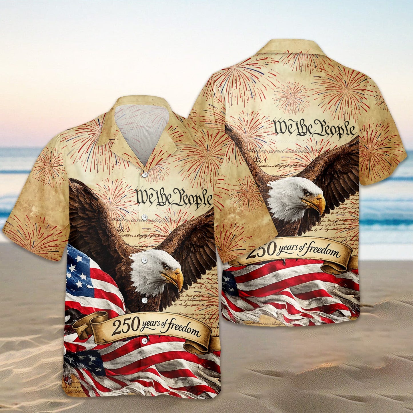 Eagle USA 250 Years Of Freedom Hawaiian Shirt USA Flag Clothing Fourth Of July Gifts