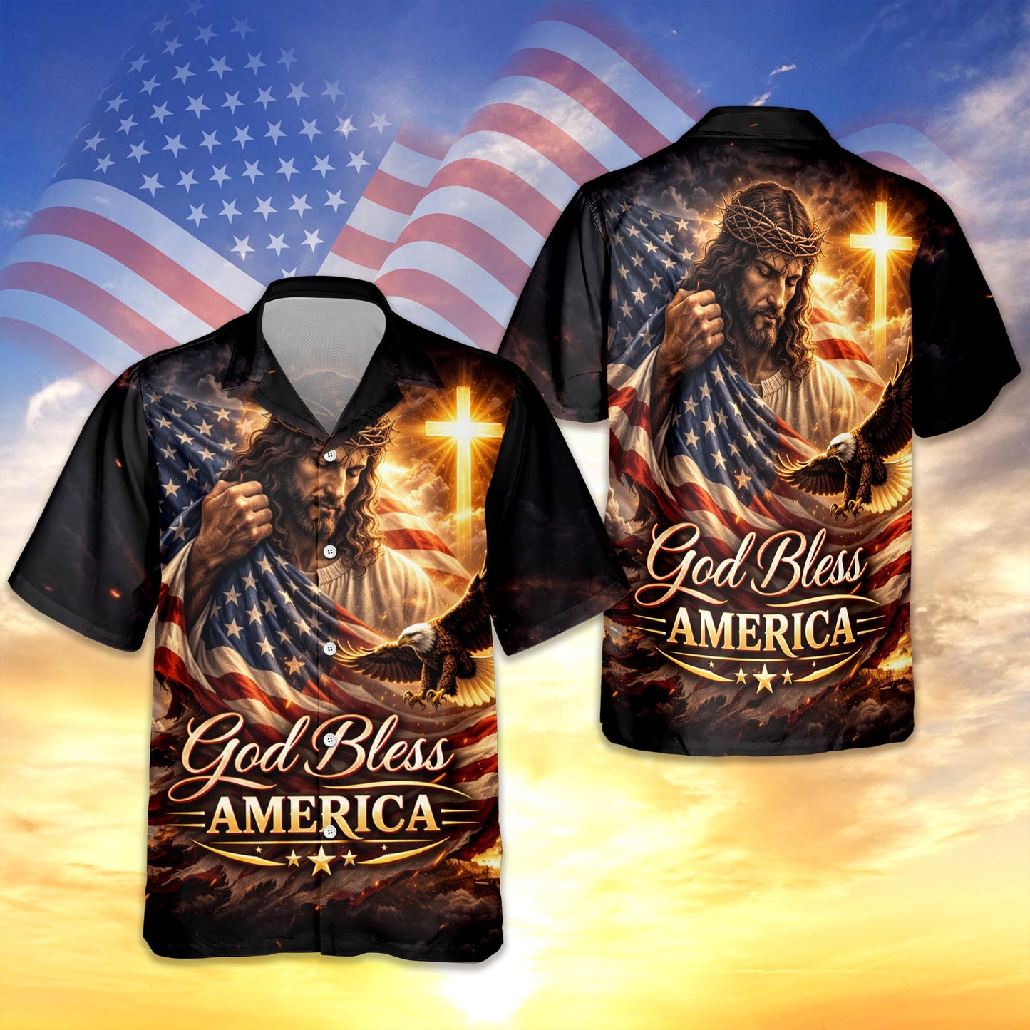Eagle God Bless America Hawaiian Shirt Independence Day Shirt Gifts For 4Th Of July